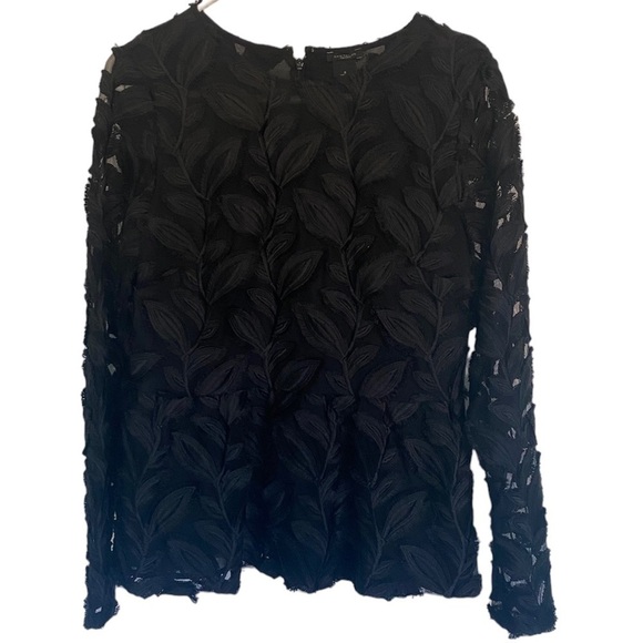 Ann Taylor Factory Women's 3D Leaf Black Peplum LongSleeve Top Size M - Picture 1 of 4